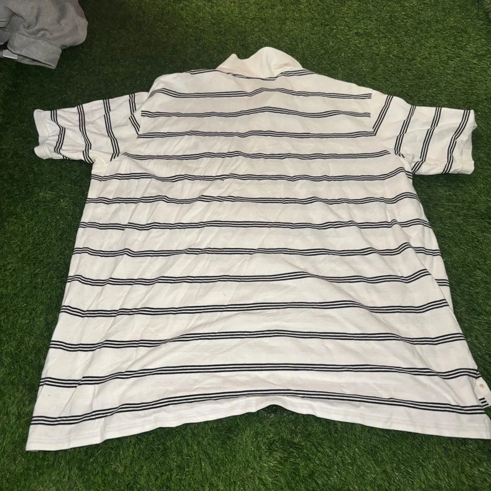 Polo Ralph Lauren Mens 4XLT Tall Striped Polo Shirt White Navy Blue Cotton Pique